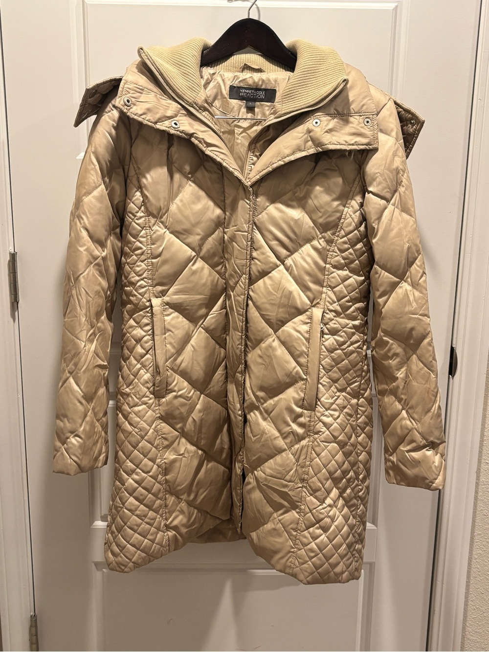 Kenneth Cole Quilted Long Puffer Coat - Beige